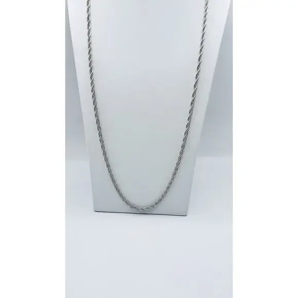 925 Silver Figaro Twisted Rope Chain Necklace Italy Stunning Chunky Long 34”